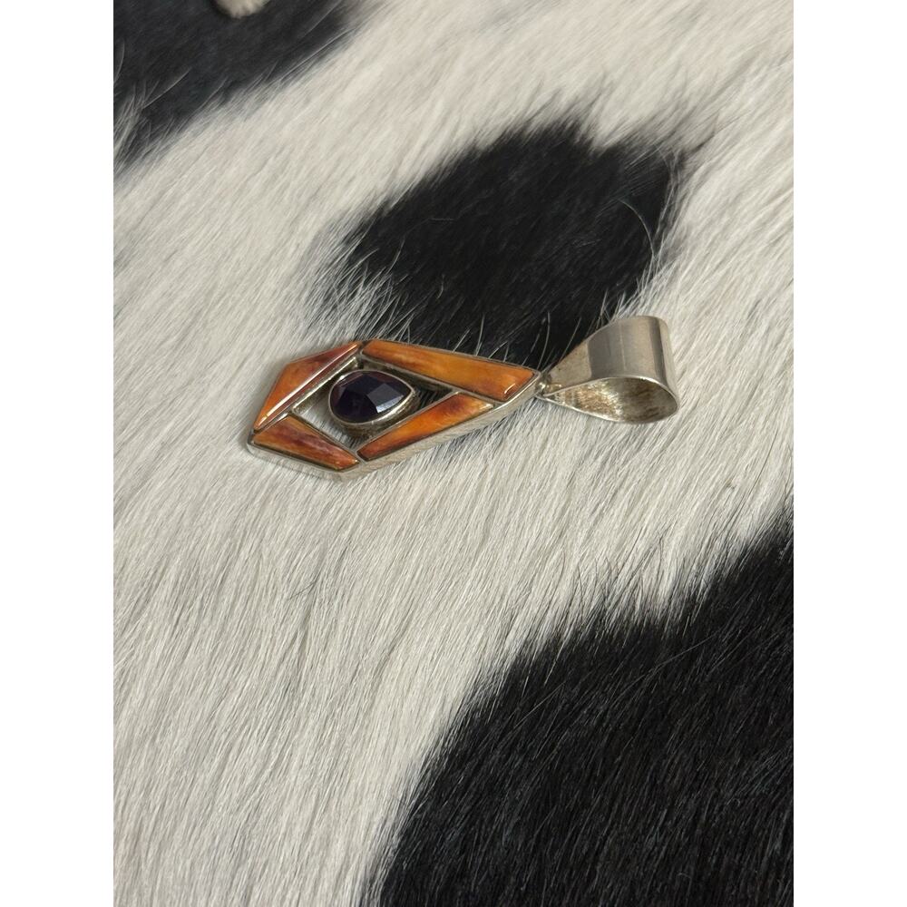 Huge Sterling Silver Jay King DTR Orange Spiny Amethyst Pendant Freeform - Picture 2 of 10
